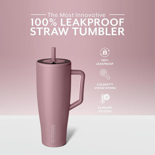 Brümate Era 40 Oz Tumbler with Handle and Straw | 100% Leakproof Insulated Tumbler with Lid and Straw | Made of Stainless Steel | Cup Holder Friendly Base | 40Oz (Rose Taupe)