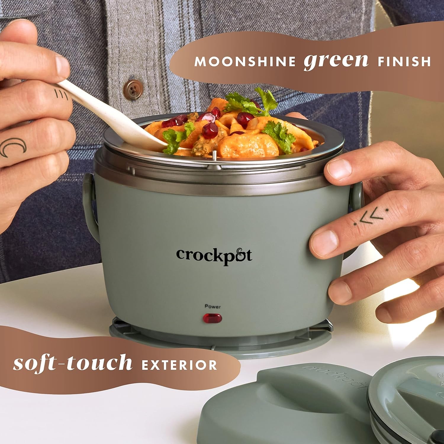 Crock-Pot Portable Electric Lunch Box, 20-Ounce Food Warmer, Moonshine Green | Ideal for Travel, On-The-Go | Keeps Food Spill-Free, Warm & Tasty | Dishwasher-Safe