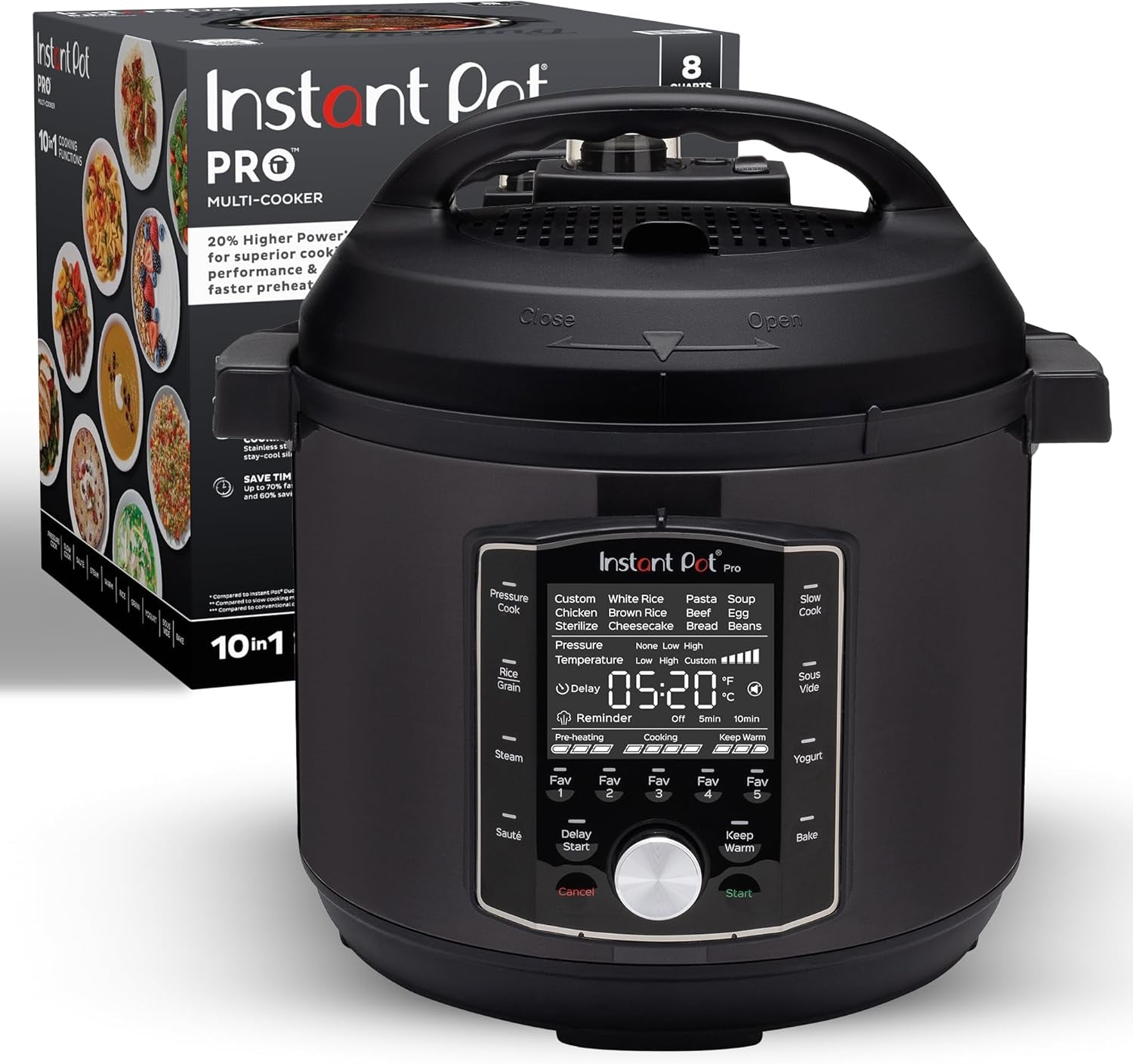 Instant Pot Pro (8 QT) 10-In-1 Pressure Cooker, Slow Cooker, Rice/Grain Cooker, Steamer, Sauté, Sous Vide, Yogurt Maker, Sterilizer, and Warmer, Includes App with over 800 Recipes, Black