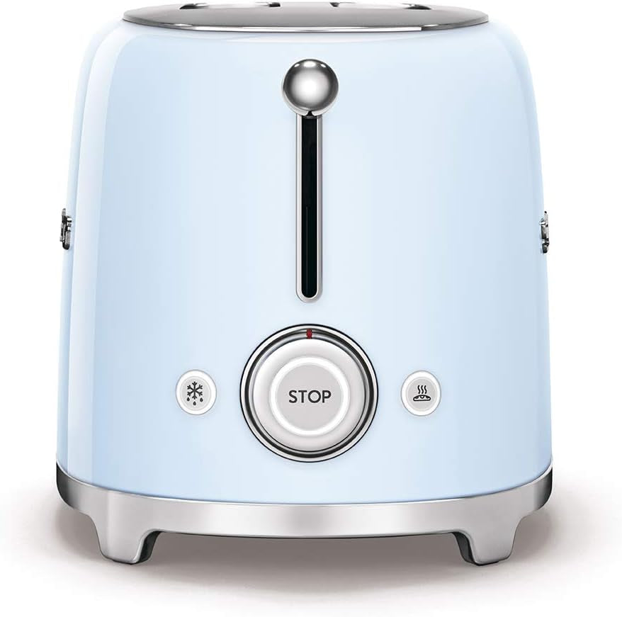 SMEG 2 Slice Toaster with 6 Presets and Defrost Function and Removable Crumb Tray TSF01PBUS, Pastel Blue