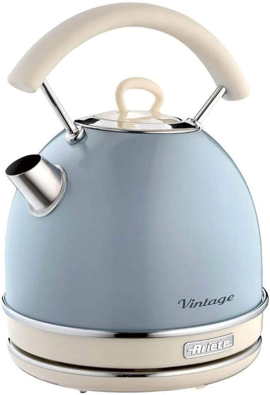 Ariete Bollitore Vintage 2877,Elettrico Con Livello Acqua Visibile, Base Cordless 360°, Spegnimento Automatico, Impugnatura Ergonomica, Capacità 1,7 L, Acciaio Inossidabile, Con Manico, 2000W, Celeste