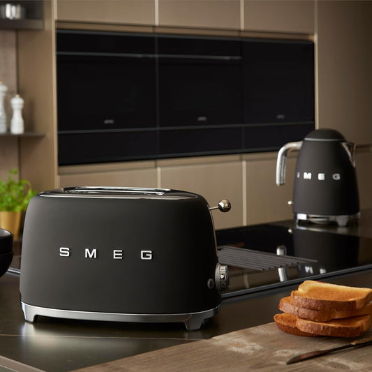 SMEG 2 Slice Toaster with 6 Presets and Defrost Function and Removable Crumb Tray TSF01BLMUS, Matte Black