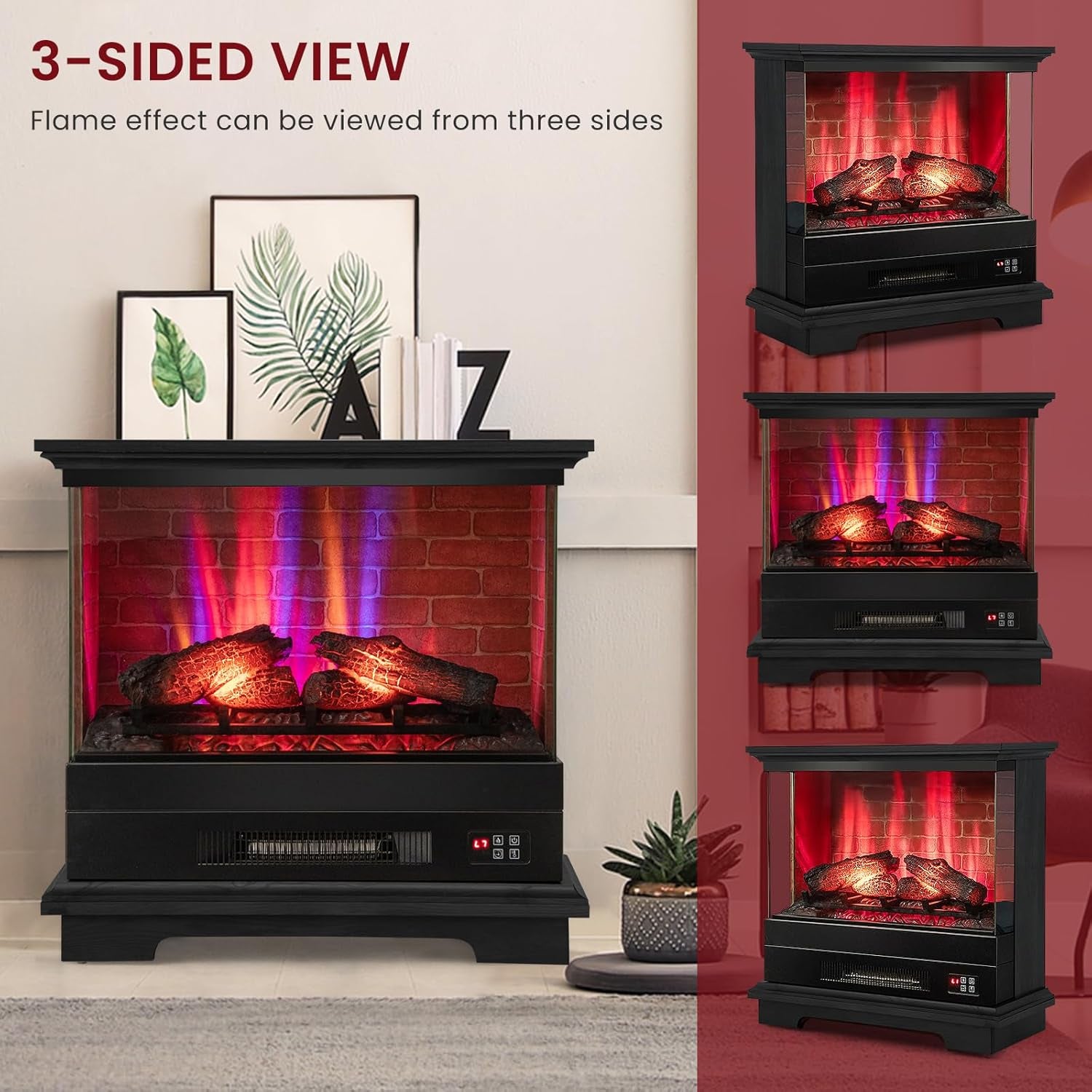 SIMOE Electric Fireplace 3D Flame & 7 Flame Colors Overheat Protection & Remote Control & Timer