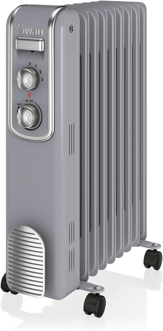 Swan Retro Oil Filled Radiator Heater With 3 heat settings 2000W Grey