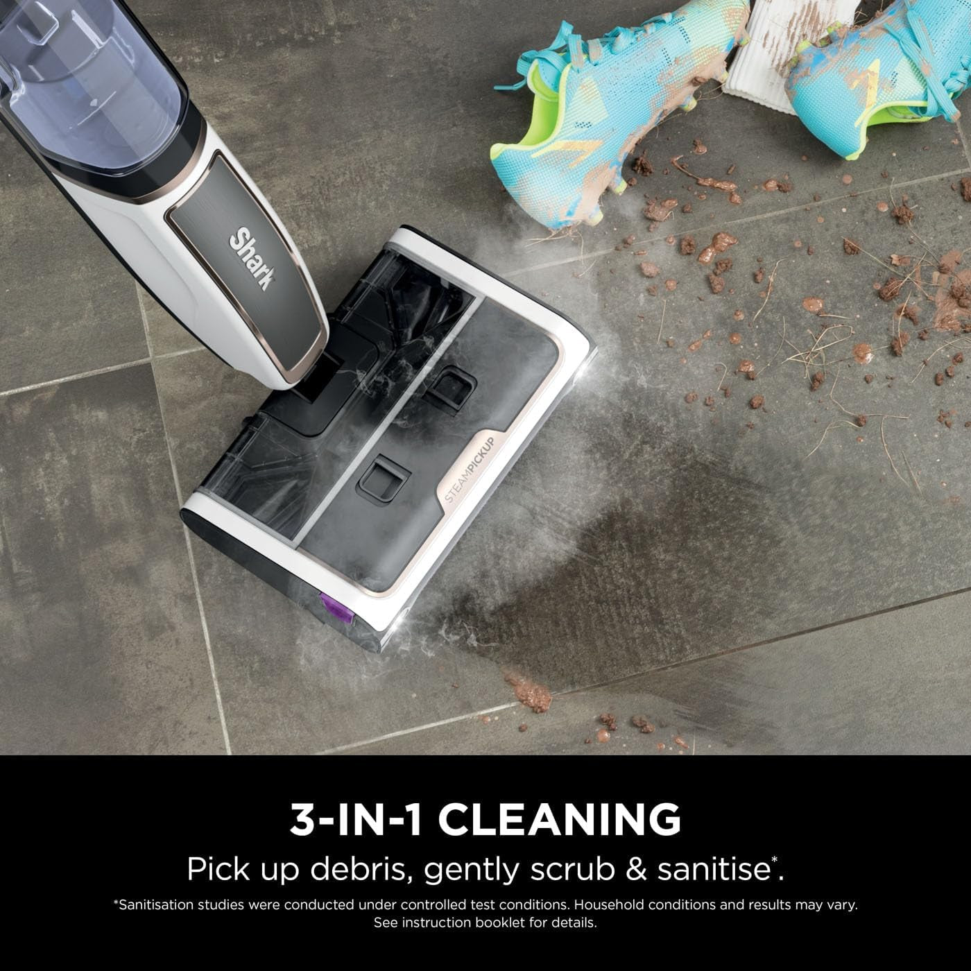 Shark 3-In-1 Steam Mop for Hard Floors | Chemical-Free Cleaning | Cleans & Separates Wet & Dry Debris Extra Brush-Roll White