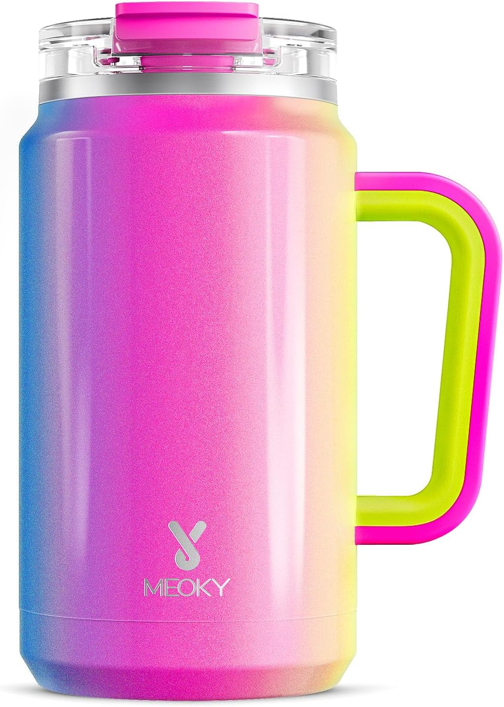 Meoky 32 Oz Tumbler with Handle, Stainless Steel Vacuum Insulated Tumbler, Keeps Cold for 30 Hours, 100% Leak-Proof, Bpa-Free (Carnival)