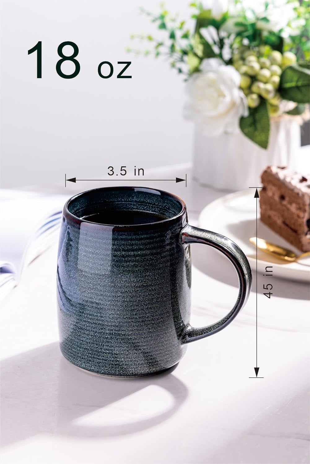 Large Coffee Mugs Set of 4, 18Oz Handmade Ceramic Coffee Mugs Set with Gradient Color for Latte/Tea/Beer/Hot Cocoa, Dishwasher & Microwave Safe, Space Blue