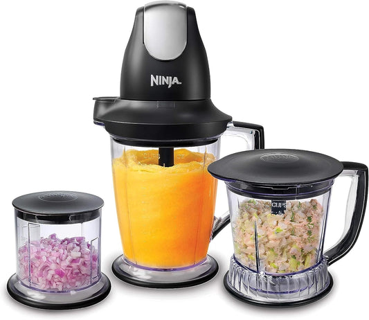 Ninja QB1004 Blender/Food Processor with 450-Watt Base, 48Oz Pitcher, 16Oz Chopper Bowl, and 40Oz Processor Bowl for Shakes, Smoothies, and Meal Prep,Black