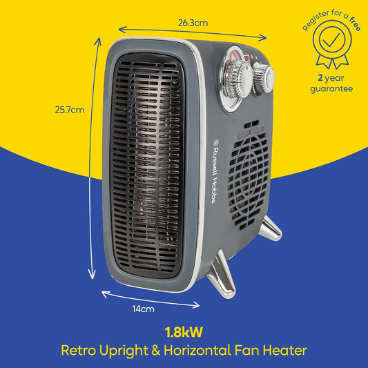 Russell Hobbs Retro Electric Heater 2 Heat Settings 1800W Gray