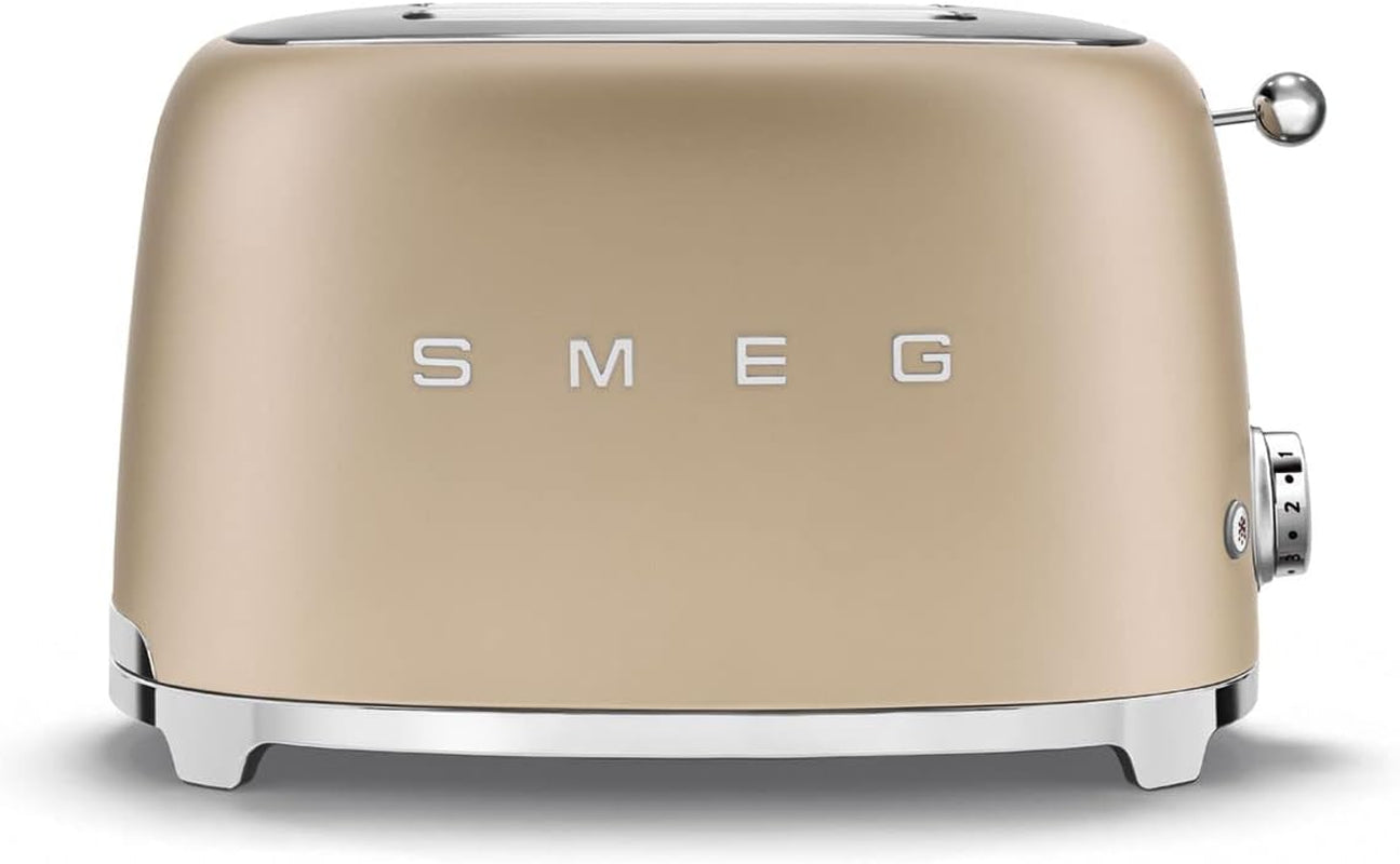 SMEG 2 Slice Toaster with 6 Presets and Defrost Function and Removable Crumb Tray TSF01CHMUS, Matte Champagne