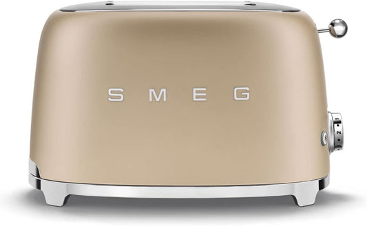 SMEG 2 Slice Toaster with 6 Presets and Defrost Function and Removable Crumb Tray TSF01CHMUS, Matte Champagne