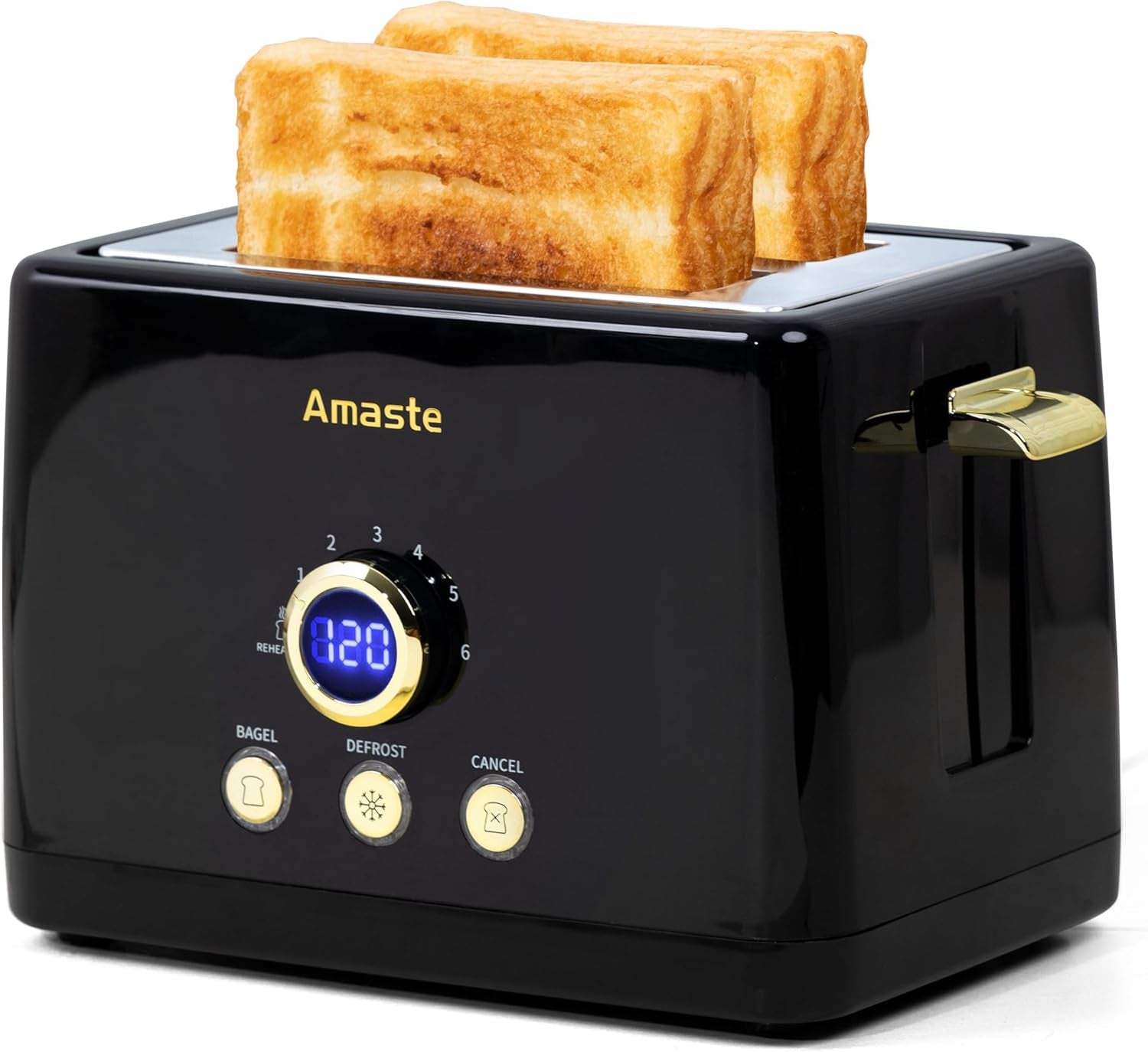 2 Slice Toaster, Retro Bread Toaster with LED Digital Countdown Timer, Extra Wide Slots Toasters with 6 Shade Settings, Bagel, Cancel, Defrost Function, High Lift Lever, Removal Crumb Tray, Black