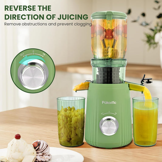 Pukomc Juicer Machines, Cold Press Juicer with 4.1'' Large Feed，Slow Masticating Machines Chute Fit Whole Vegetable and Fruit，High Juice Yield Juicer Easy to Clean