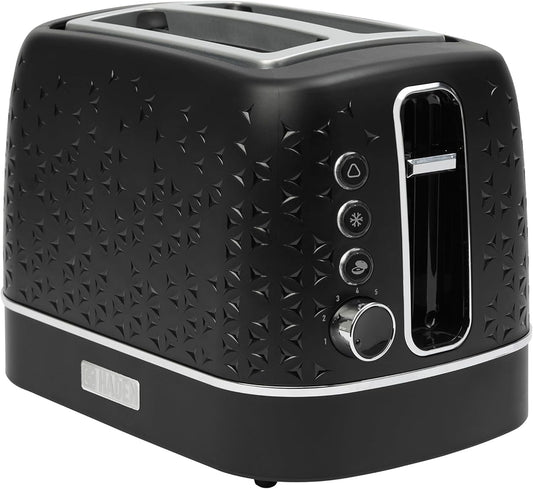 Haden Starbeck 2 Slice Wide Slot Stainless Steel Toaster with Adjustable Browning Control & Non-Slip Feet, Black & Chrome