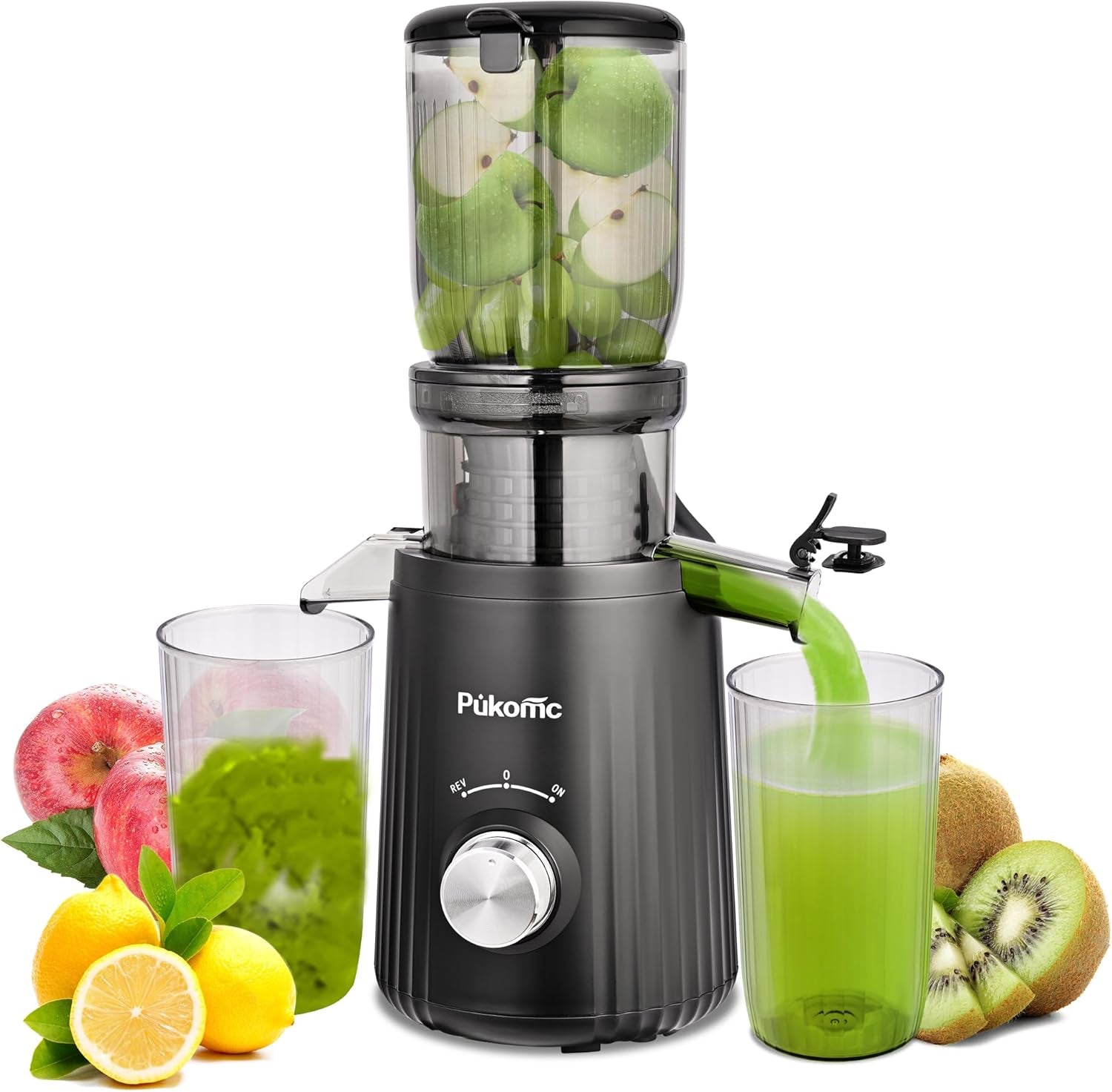 Pukomc Juicer Machines, Cold Press Juicer with 4.1'' Large Feed，Slow Masticating Machines Chute Fit Whole Vegetable and Fruit，High Juice Yield Juicer Easy to Clean