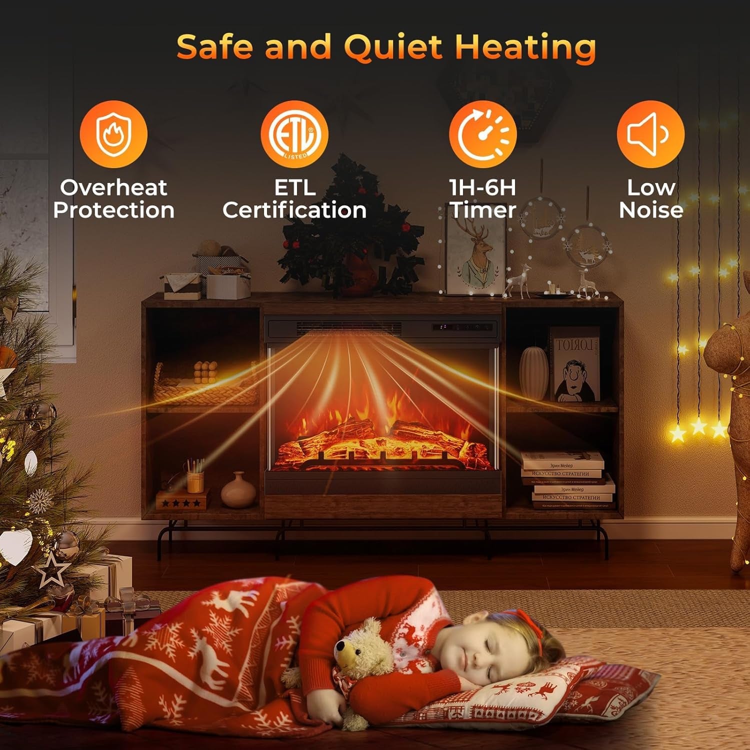 SIMOE Glass Electric Fireplace Heater With Remote & Adjustable Flame Colors and Overheat Protection