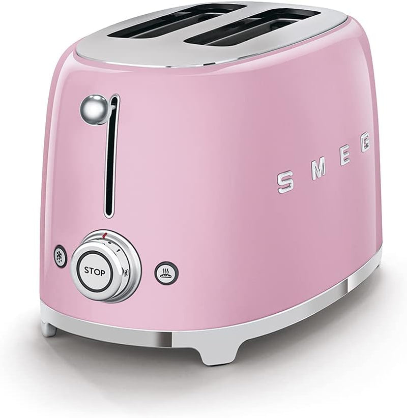 SMEG 2 Slice Toaster with 6 Presets and Defrost Function and Removable Crumb Tray TSF01PKMUS, Pink