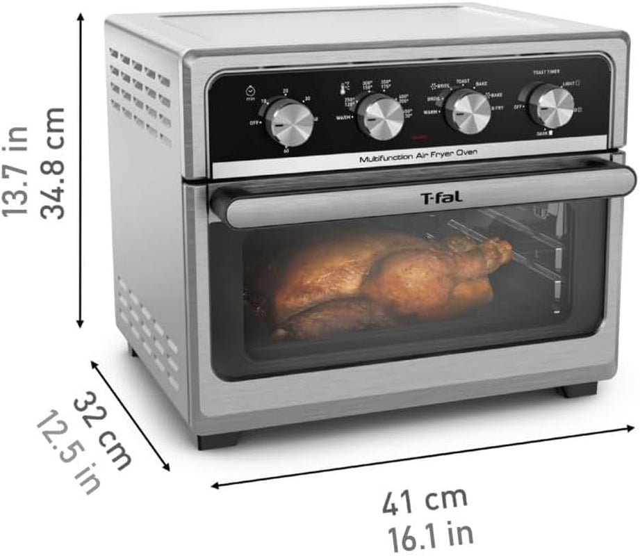 T-Fal 9 in 1 Toaster Oven Air Fryer Combo Stainless Steel Convection Countertop Oven, Fast Heatup, 7 Pound Chicken Capacity, Extra Crispy Results, Toast, Bake, Air Fry, Reheat, Broil