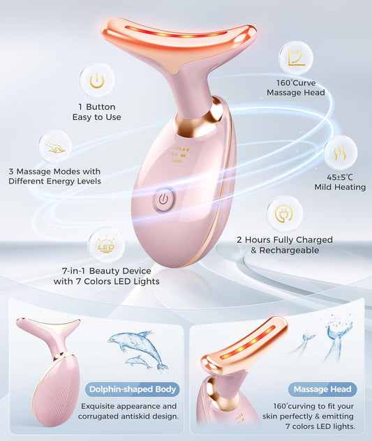 Face Neck Massager 7-In-1 Skin Care Tools | for Skin Care Routine Glossy Pink