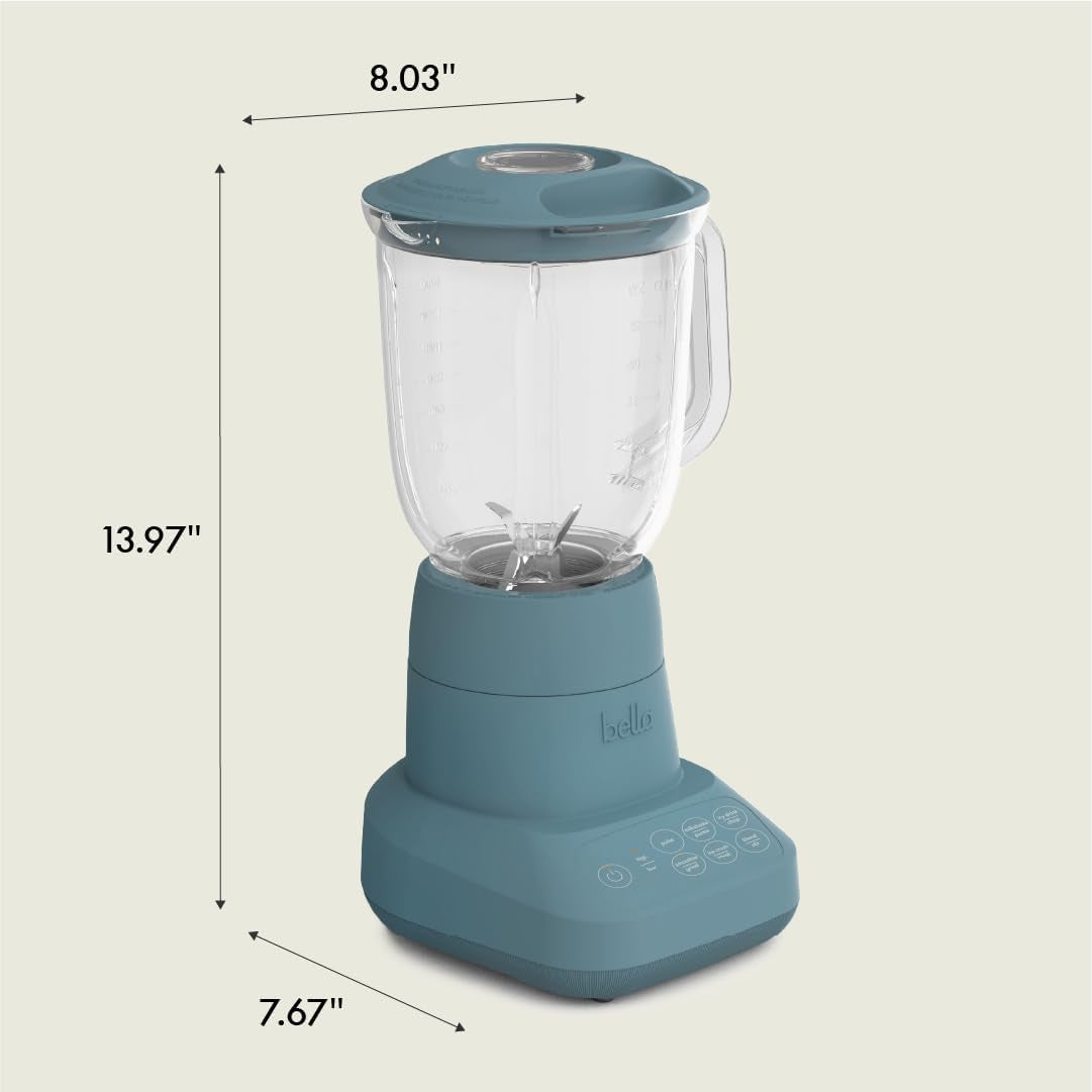 Bella 10 Speed Countertop Blender, Juicer & Smoothie Maker, Fits-Anywhere™ Kitchenware, Slim Flip & Store Design, Dishwasher Safe 48Oz Capacity Pitcher & Lid, Stainless Steel Blade, 450 Watt, Surf