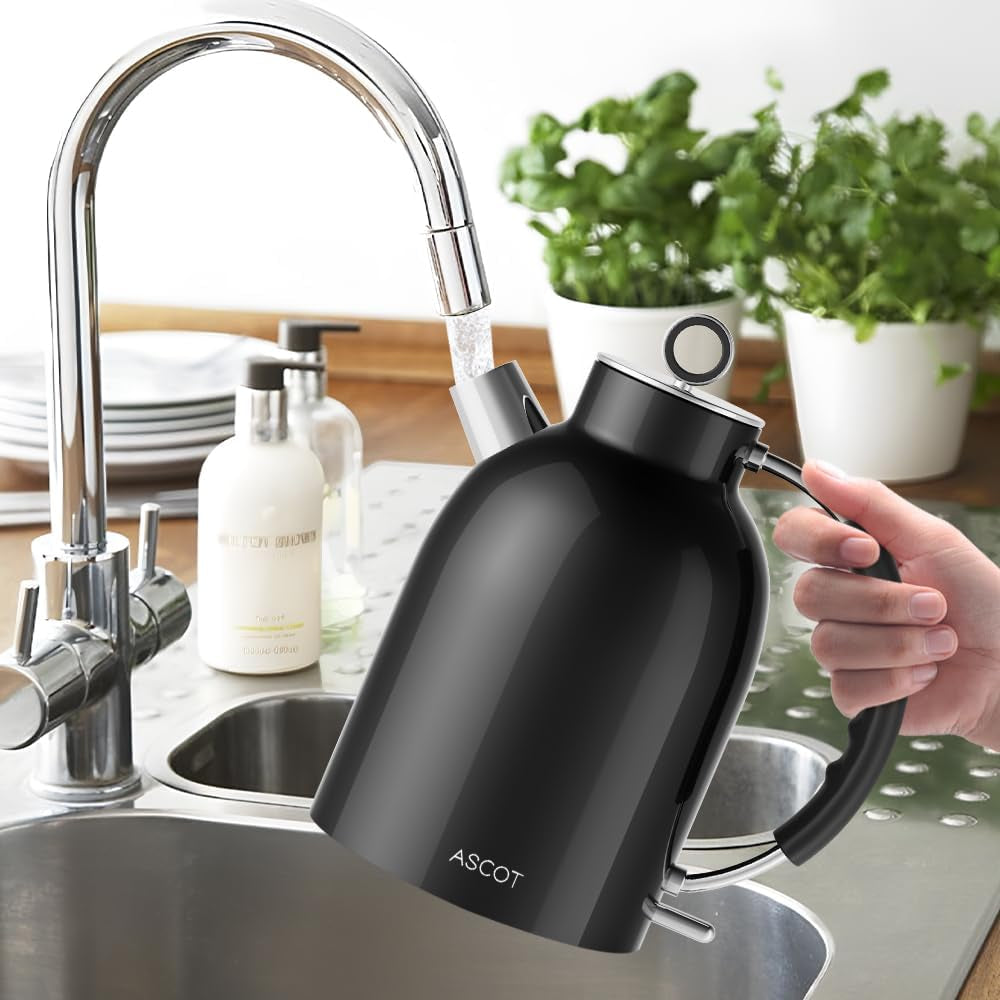 Electric Kettle, ASCOT Electric Tea Kettle, Stainless Steel Kettle Water Boiler, Fast Boiling Kettle, 1.5L, 1500W, Bpa-Free, Cordless, Automatic Shutoff, Boil-Dry Protection, Black