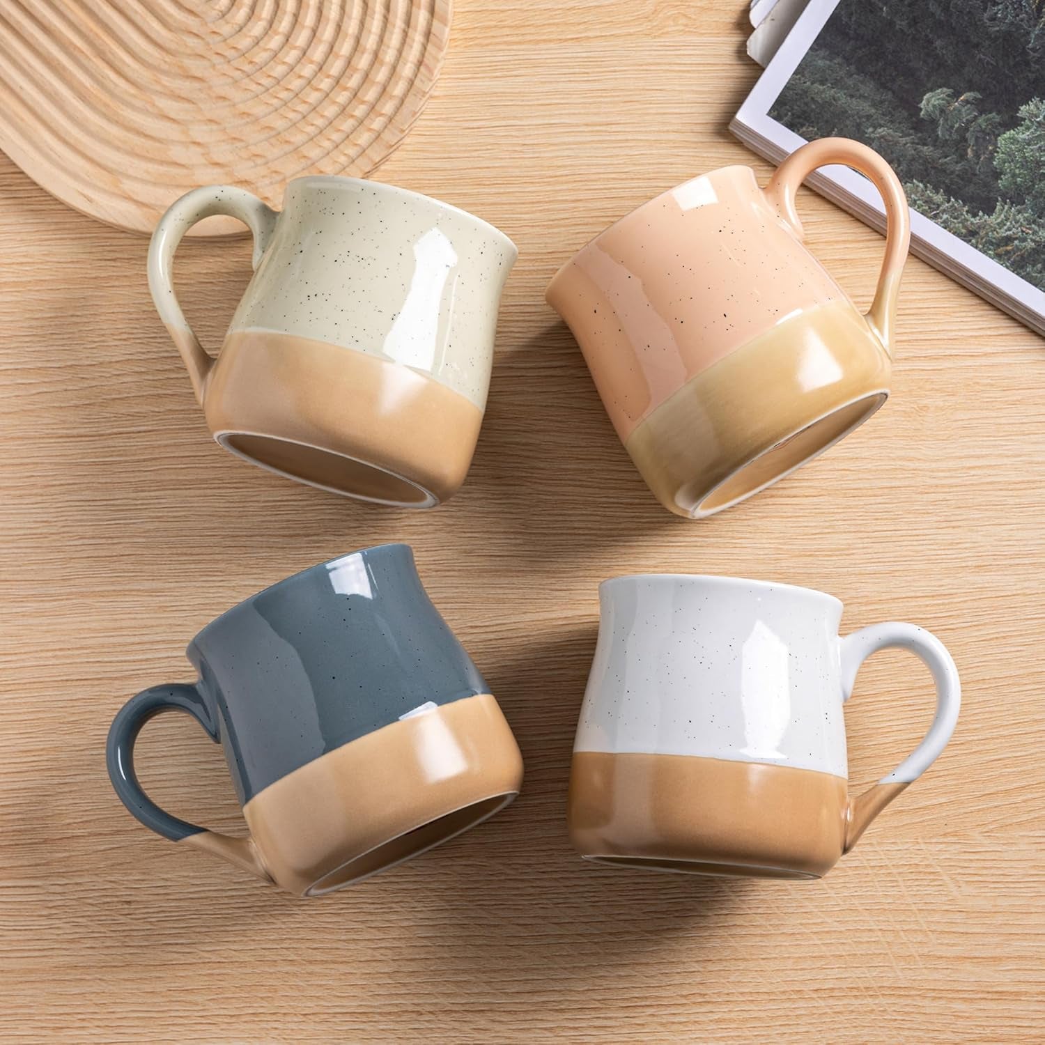 Ceramic Coffee Mugs Set of 4, 24Oz Handmade Large Coffee Mugs Set with Terracotta Underside for Latte/Tea/Beer/Hot Cocoa/Cappuccino/Soup Dishwasher & Microwave Safe