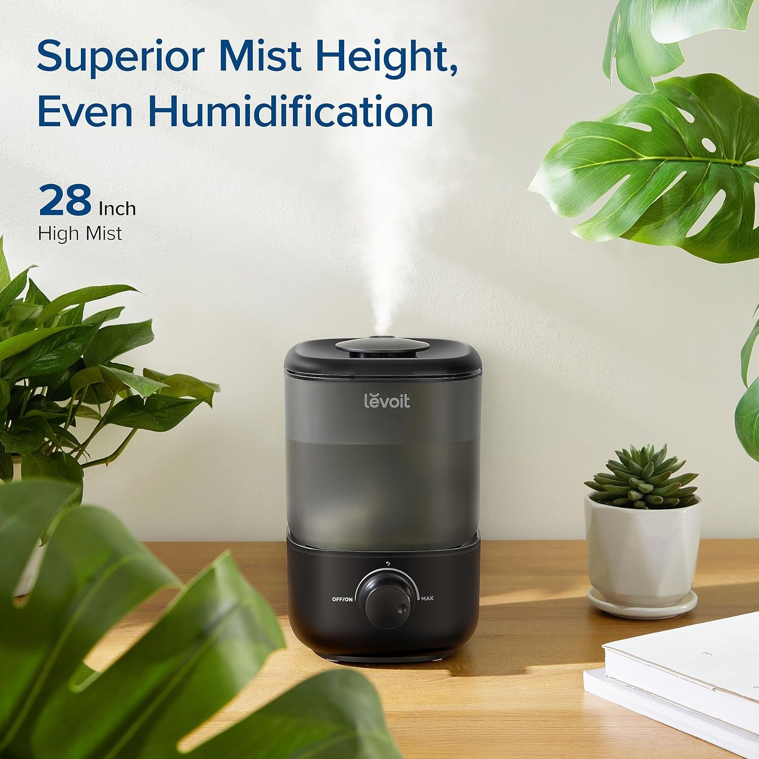 LEVOIT Classic 160 Top-Fill Ultrasonic Cool Mist Humidifier, Super Easy to Fill and Clean, Quiet Operation for Bedroom Home Baby & Plants, Auto Shut-Off for Safety, 360° Rotating Nozzle, 2.5L, Black