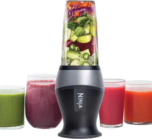 Ninja Fit Compact Personal Blender, Portable Blender for Smoothies, Shakes, Food Prep, and Frozen Blending, 700-Watt Base and (2) 16-Oz. Cups & Spout Lids, Black QB3001SS