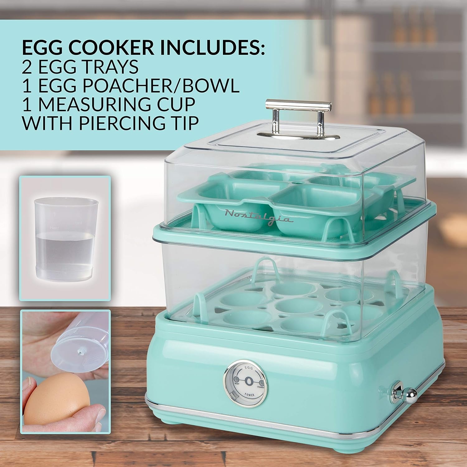 Nostalgia CLEC14AQ Retro Premium 14 Capacity Electric Large Hard-Boiled Egg Cooker, Poached, Scrambled, Omelets, Whites, Sandwiches, for Keto & Low-Carb Diets, Aqua