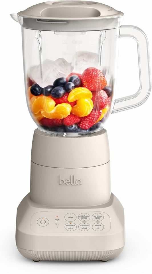 Bella 10 Speed Countertop Blender, Juicer & Smoothie Maker, Fits-Anywhere™ Kitchenware, Slim Flip & Store Design, Dishwasher Safe 48Oz Capacity Pitcher & Lid, Stainless Steel Blade, 450 Watt, Oatmilk