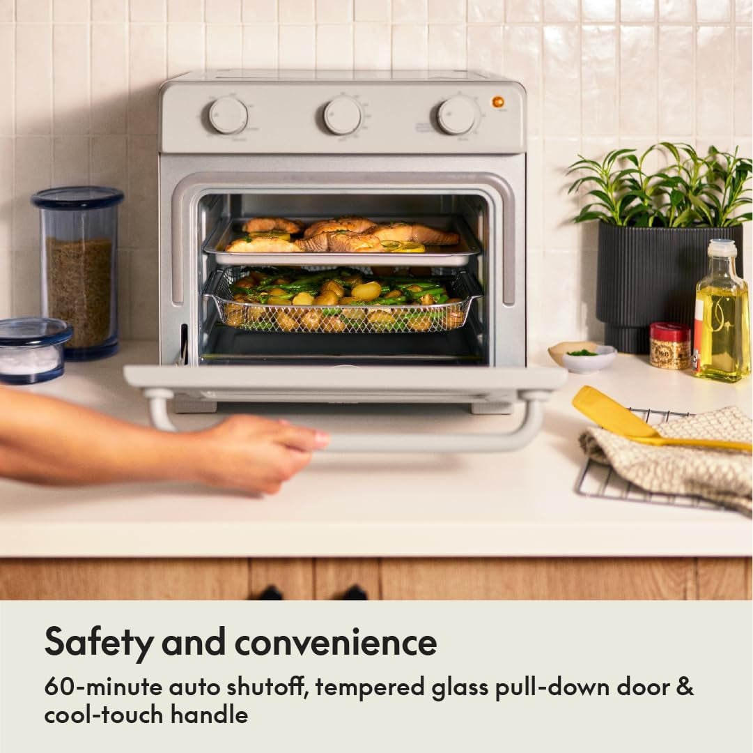 Bella Air Fry Toaster Oven, 7 Preset Cooking Options, Dishwasher-Safe Evergood Coated Trays Included, 60-Minute Auto Shutoff W Audible Timer, Power Indicator Light, 1700 Watt, Oatmilk