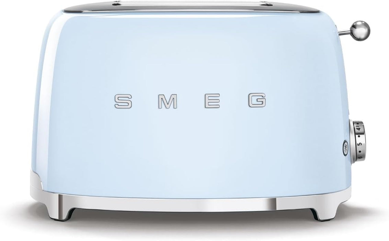 SMEG 2 Slice Toaster with 6 Presets and Defrost Function and Removable Crumb Tray TSF01PBUS, Pastel Blue