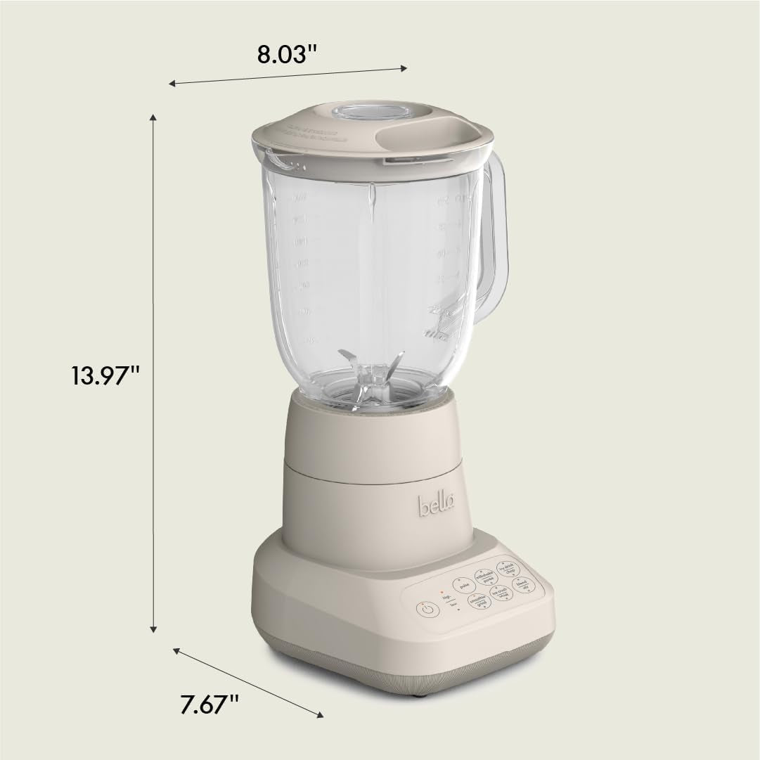 Bella 10 Speed Countertop Blender, Juicer & Smoothie Maker, Fits-Anywhere™ Kitchenware, Slim Flip & Store Design, Dishwasher Safe 48Oz Capacity Pitcher & Lid, Stainless Steel Blade, 450 Watt, Oatmilk