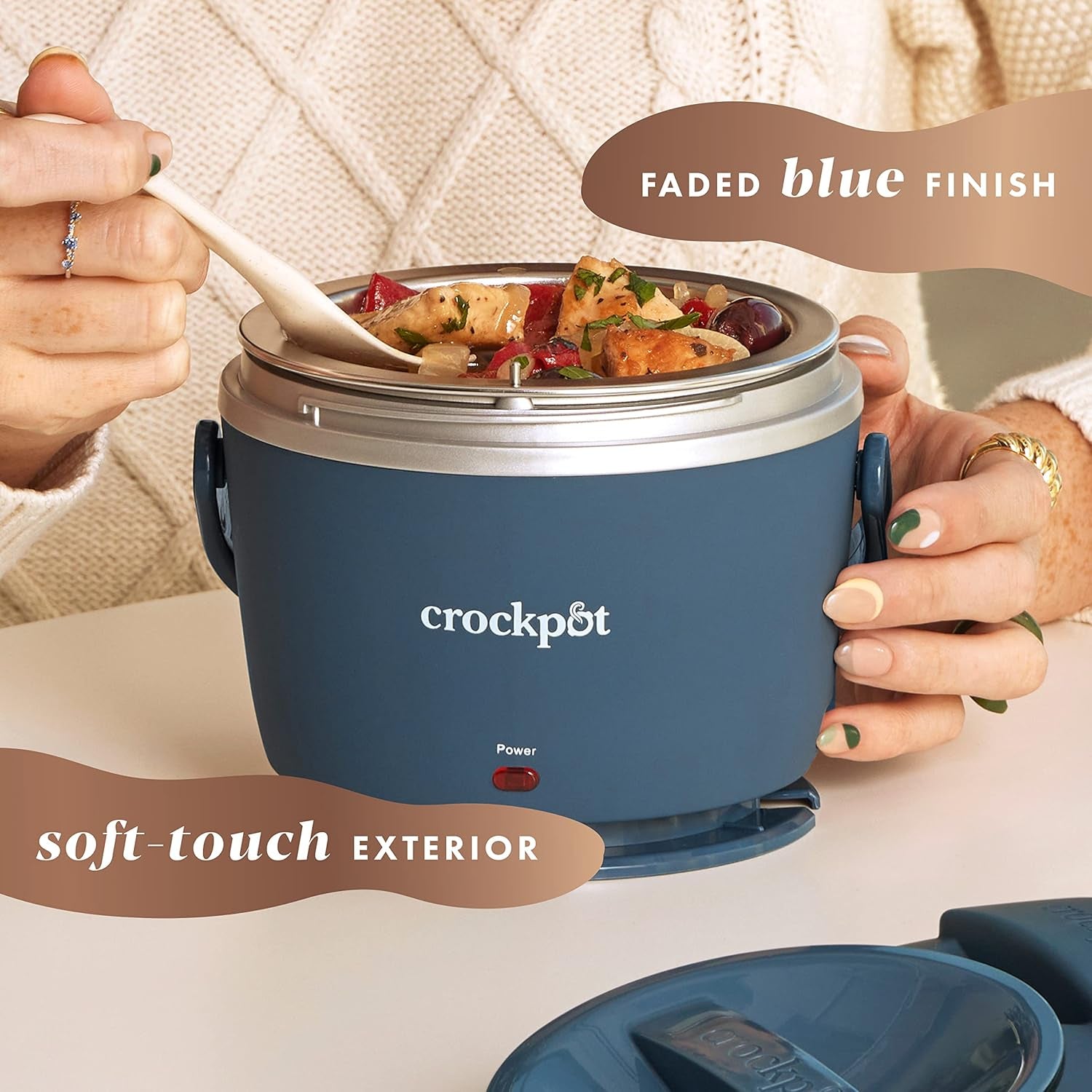 Crock-Pot 20-Ounce Electric Lunch Box, Portable Food Warmer, Faded Blue, Perfect for Travel, Car, On-The-Go, Keeps Food Warm, Spill-Free, Dishwasher-Safe, Ideal Gift for Men and Women