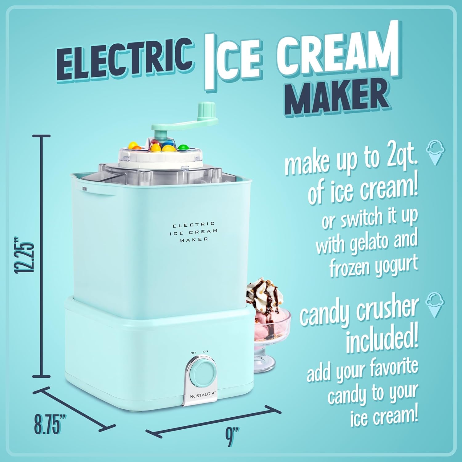 Nostalgia Electric Ice Cream Maker with Candy Crusher