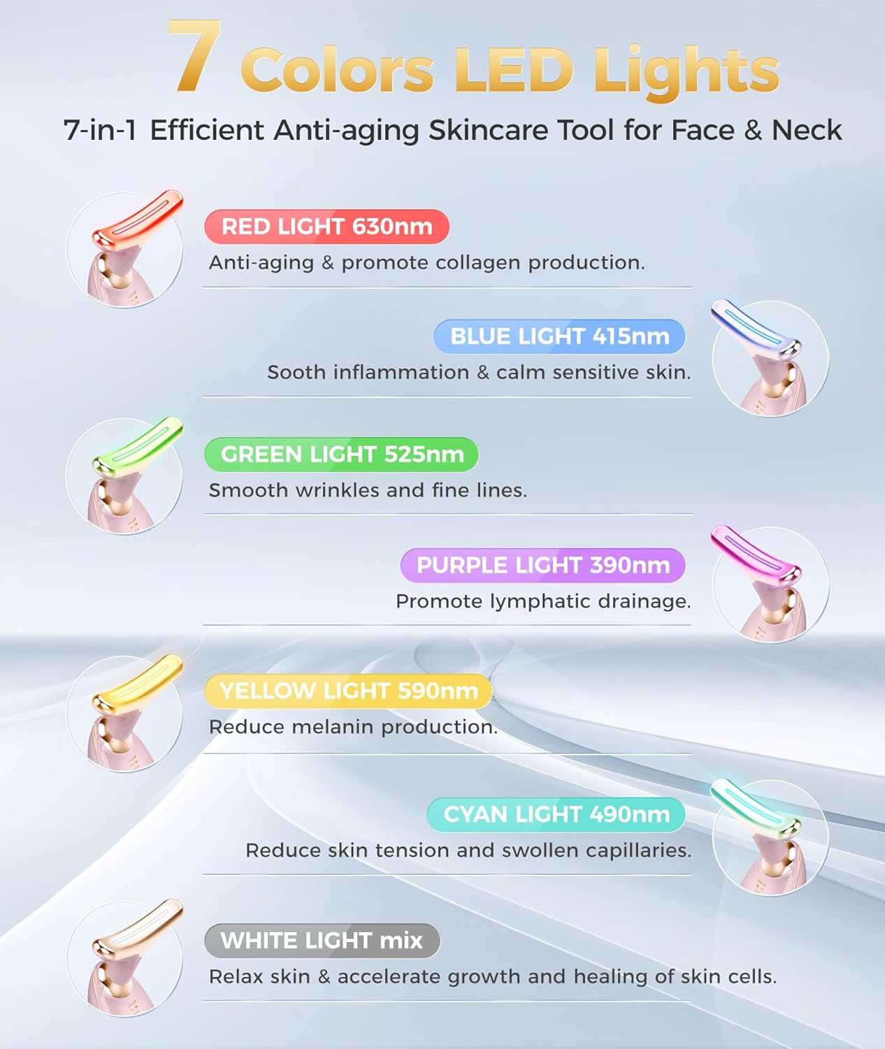 Face Neck Massager 7-In-1 Skin Care Tools | for Skin Care Routine Glossy Pink