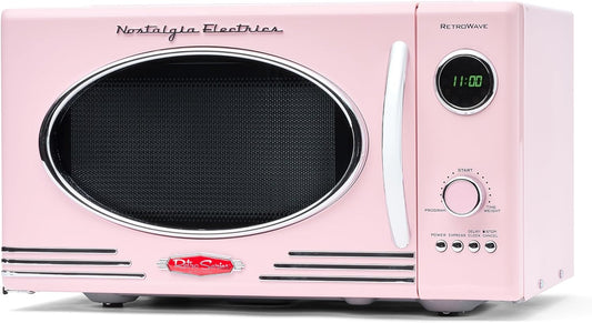 Nostalgia Retro Countertop Microwave Oven - Large 800-Watt - 0.9 Cu Ft - 12 Pre-Programmed Cooking Settings - Digital Clock - Kitchen Appliances - Pink