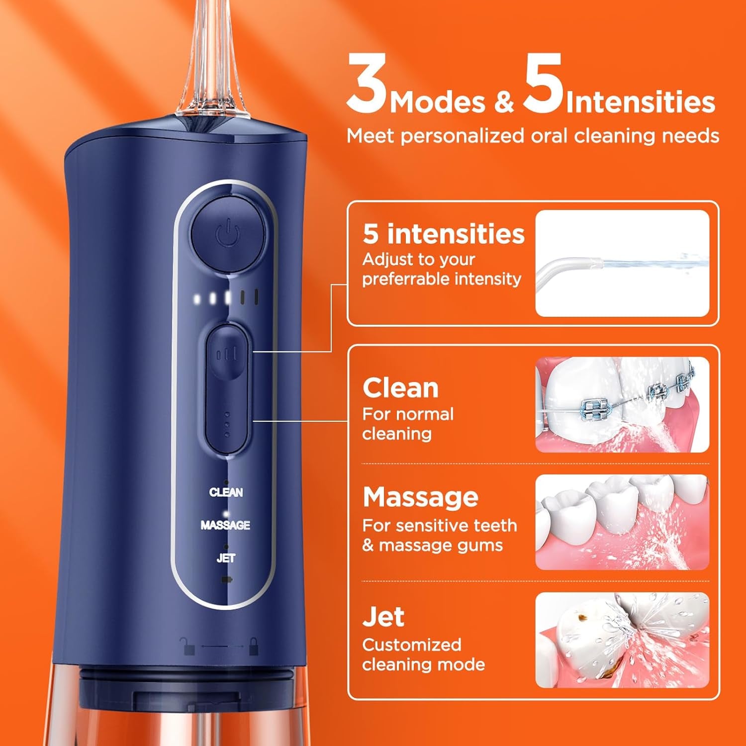 Bitvae Water Dental Flosser for Teeth 3 Modes 5 Intensities Rechargeable Midnight Blue