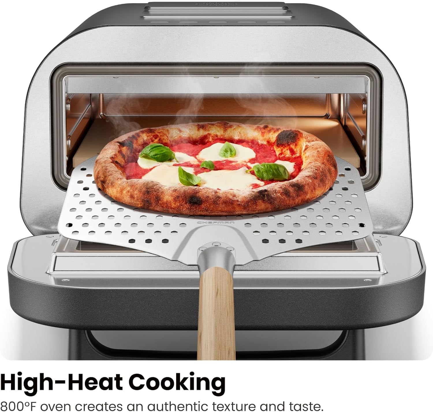 CHEFMAN Indoor Pizza Oven - Makes 12 Inch Pizzas in Minutes, Heats up to 800°F - Countertop Electric Pizza Maker with 5 Touchscreen Presets, Pizza Stone and Peel Included - Stainless Black