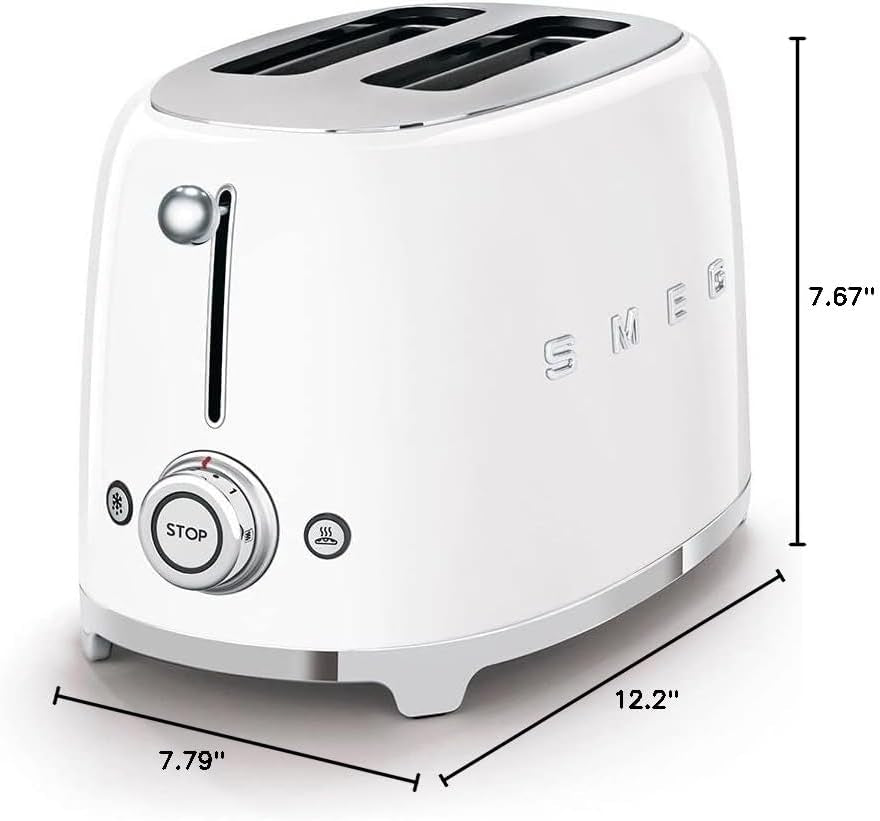 SMEG 2 Slice Toaster with 6 Presets and Defrost Function and Removable Crumb Tray TSF01WHUS, White