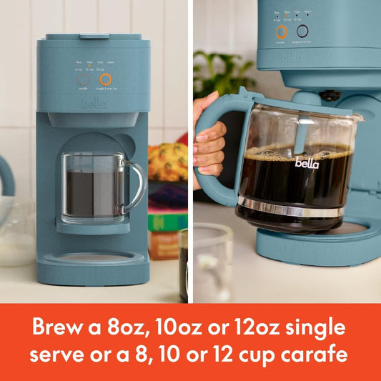 Bella Versabrew 2-In1 Coffee Maker, Brew 3 Sizes Carafes & Single Serve Cups with Coffee Pods or Ground, Dishwasher Safe Reusable Filter & Filter Holder, Iced Coffee Function, 60Oz Tank, Surf