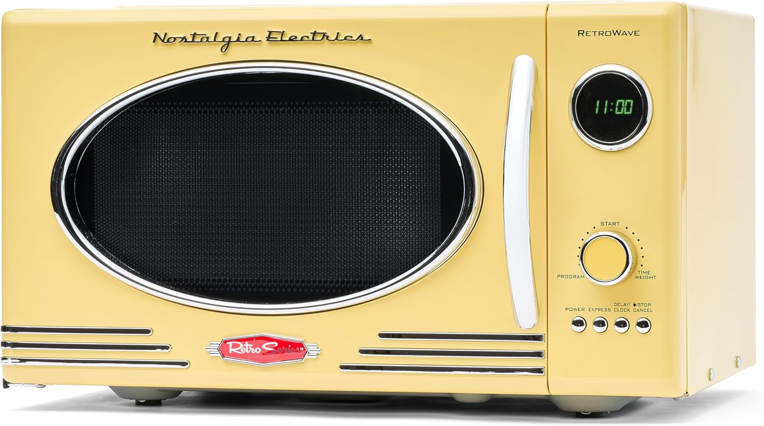 Nostalgia Retro Microwave - Countertop Microwave Oven - Includes 12 Pre-Programmed Settings and Digital Clock - 0.9 CU Ft. - 800 Watts - Yellow