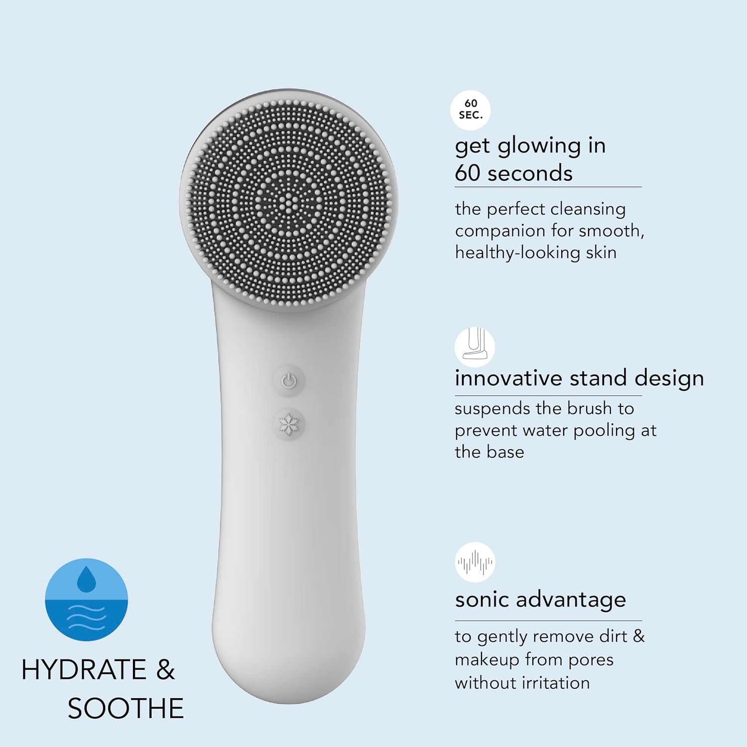 Skn by Conair Cryotherapy Advanced Facial Cleansing Brush, Featuring Ultra-Hygienic Silicone Brush Head and Cool Plate to Help Soothe Inflammation and Reduce Puffiness