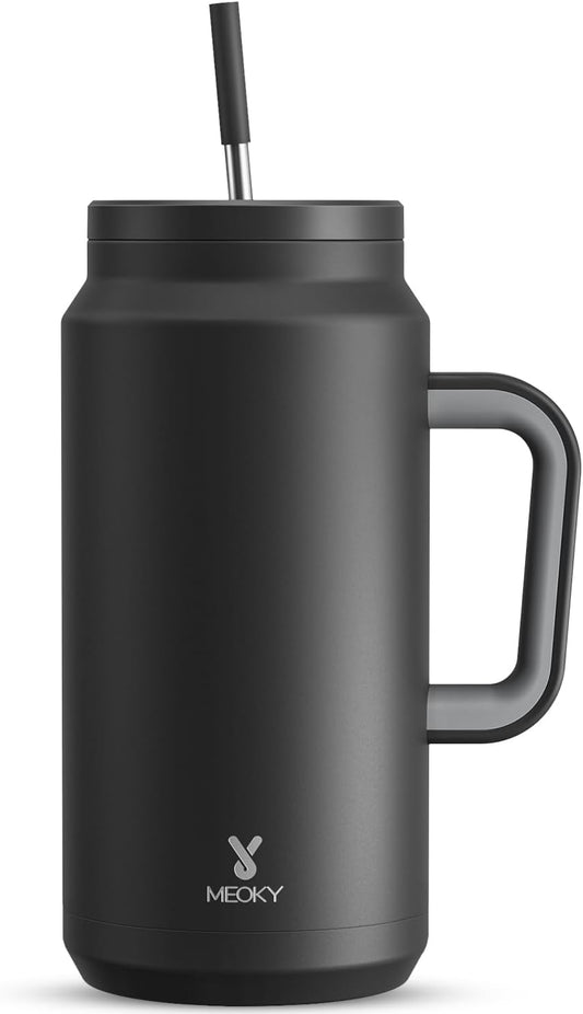 Meoky 64 Oz Tumbler with Handle, Stainless Steel Vacuum Insulated Tumbler with Lid and Straw, Keeps Cold for 36 Hours, 100% Leak-Proof, Bpa-Free, Non-Slip Base (Night)