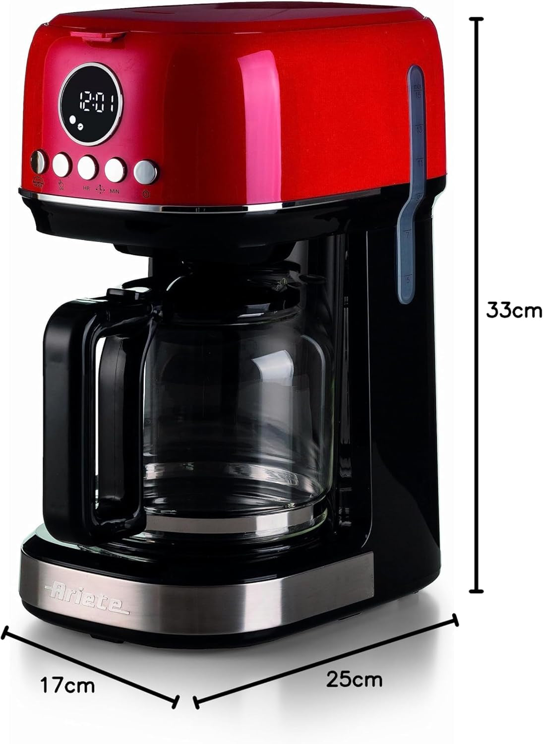 Ariete 1396 Macchina Da Caffè Con Filtro Moderna, Caffè Americano, Capacità Fino a 15 Tazze, Base Riscaldante, Display LCD, Filtri Estraibili E Lavabili, Rosso