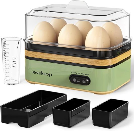 Rapid Egg Cooker Electric 6 Eggs Capacity, Soft, Medium, Hard Boiled, Poacher, Omelet Maker Egg Poacher with Auto Shut-Off, BPA Free (Green)