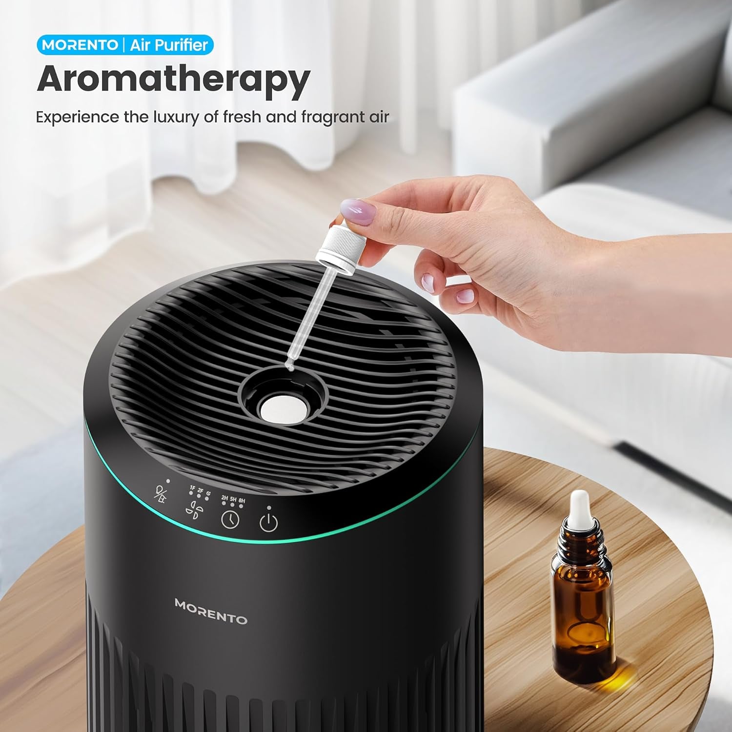 MORENTO Air Purifiers for Home, Air Purifier for Smoke Pet Dander Odors with Fragrance Sponge, Small Air Purifier with Sleep Mode for Bedroom Office, Blue Ambient Light, MR2566, Black, 1 Pack