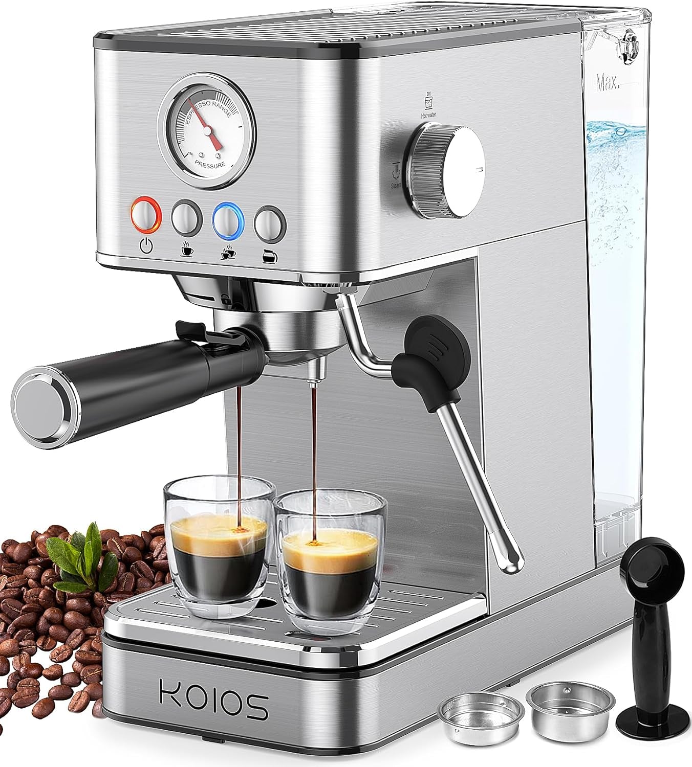 KOIOS Espresso Machines, Upgraded 1200W Espresso Maker with Foaming Steam Wand, 20 Bar Semi-Automatic Steam Espresso Coffee Maker for Home, Cappuccino & Latte Machine with 58Oz Removable Water Tank