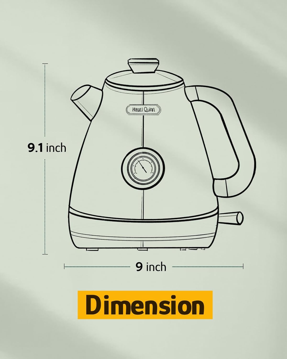 Hazel Quinn Retro Electric Kettle - 1.7 Liters / 57.5 Ounces Tea Kettle with Thermometer, All Stainless Steel, Fast Boiling 1200 W, Bpa-Free, Cordless, Rotational Base, Automatic Shut off - Ice Gray