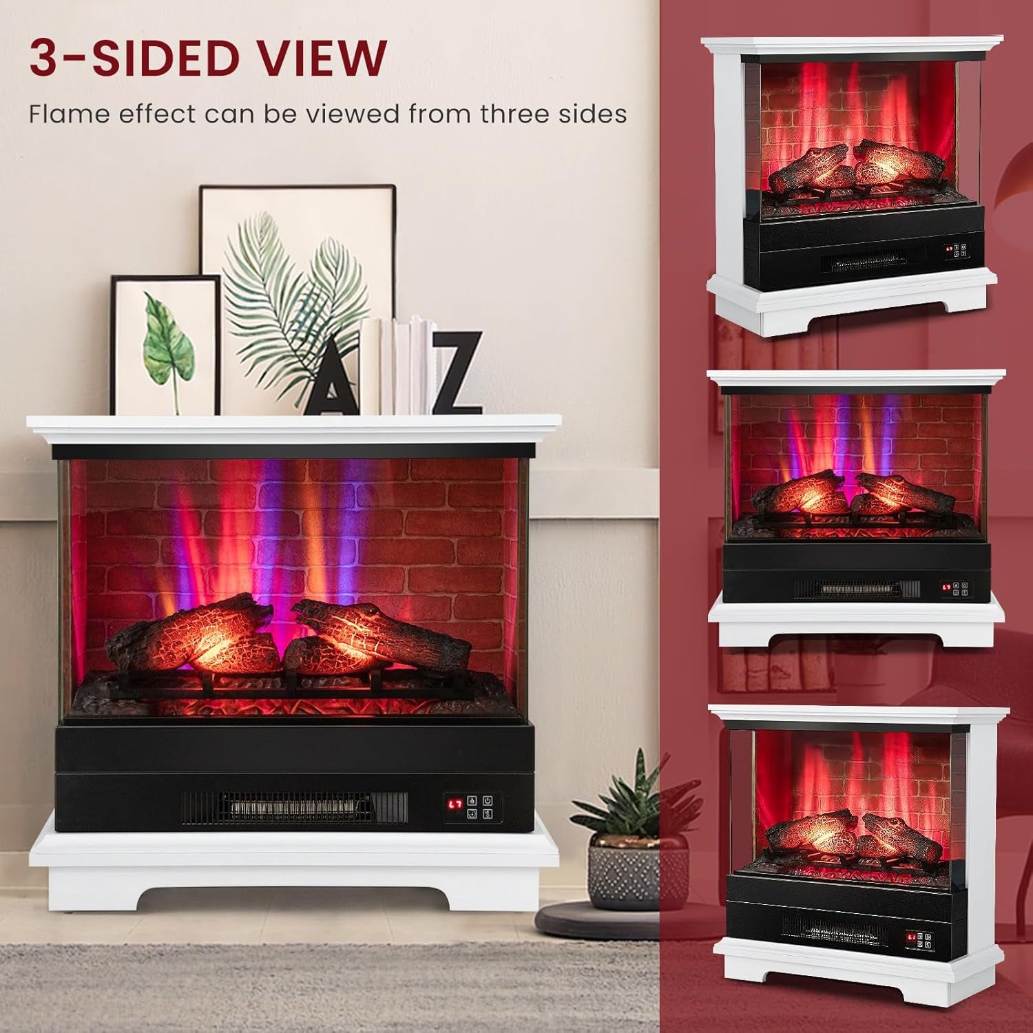 SIMOE Electric Fireplace 3D Flame & 7 Flame Colors Overheat Protection & Remote Control & Timer